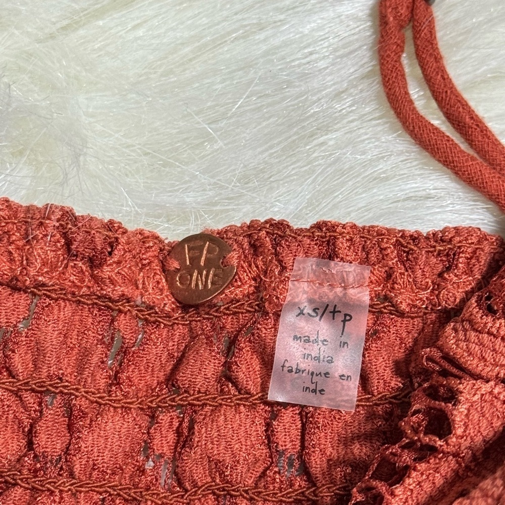 New Free People Adella orange Lace Smocked Blend Ruffle Layered Cami - Picture 4 of 4